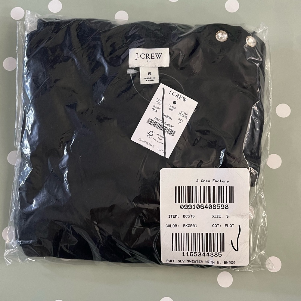 J. Crew Factory Puff sleeve sweater BC573 Black S - Picture 3 of 3